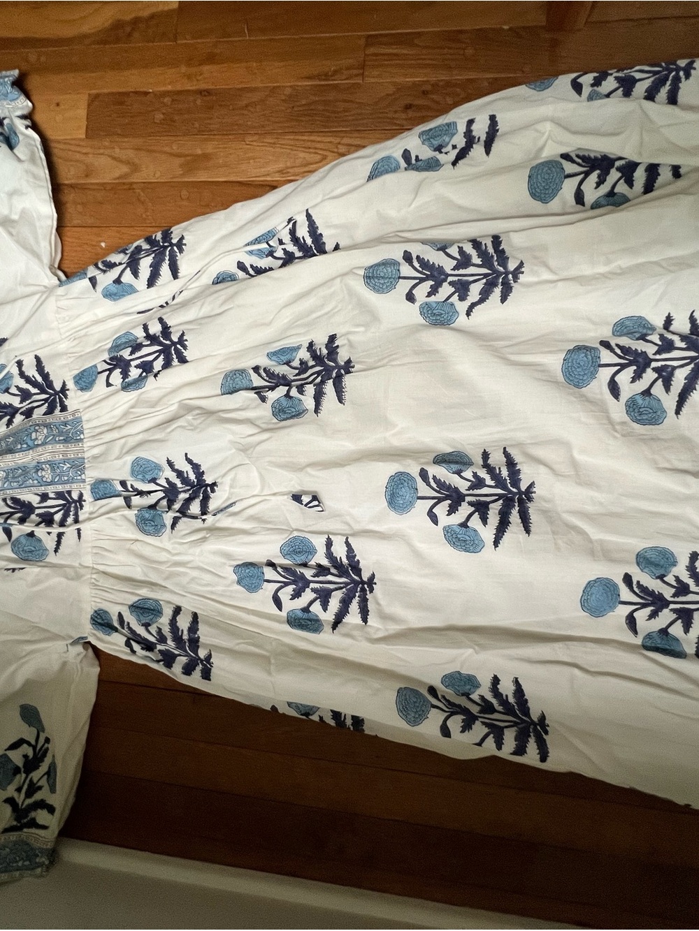 White & Blue Floral Embroidered Dress